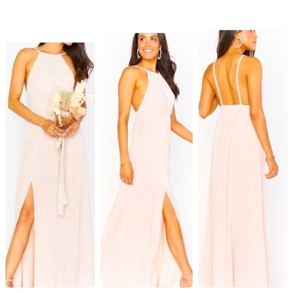 NWT SMYM Amanda Maxi Dress/ Side Slit in Dancing Queen Shine Blush Sparkle Small - Picture 1 of 7